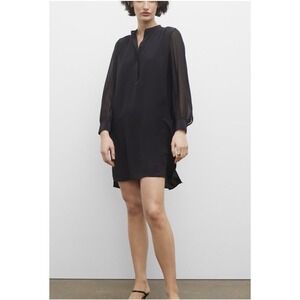 Club Monaco long-sleeve‎ shift dress Silk sheer sleeves Black Size 0 Belted